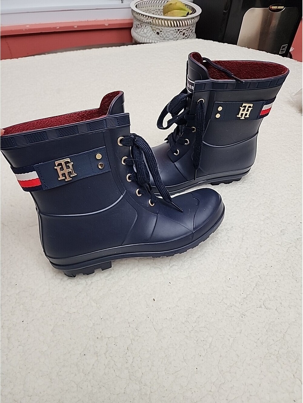 Tommy Hilfiger Ankle High Rubber Boots Lace Up Rain Boots SIze 8